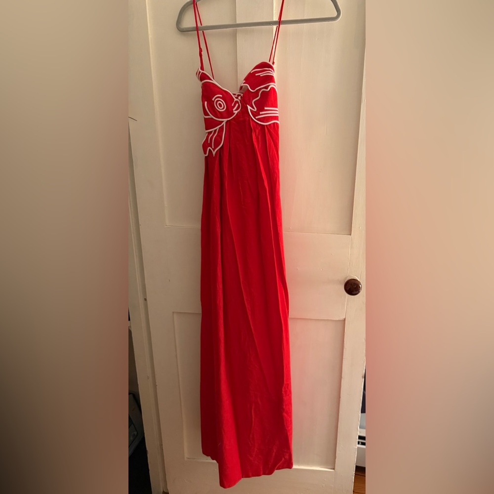 Red Fish Maxi Dress – Size Small – NEW – FARM Rio - Picture 2 of 5